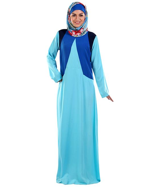 cyan polycrepe full sleeved abaya - 11032272 - Very Small Image - 1