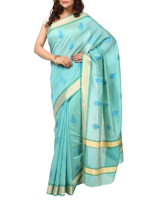turqouise cotton saree - 11037247 - Very Small Image - 1