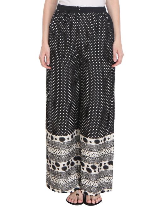 black rayon printed straight palazzo - 11037712 - Very Small Image - 1