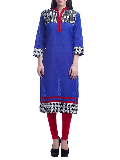 blue cotton straight kurta - 11038407 - Very Small Image - 1