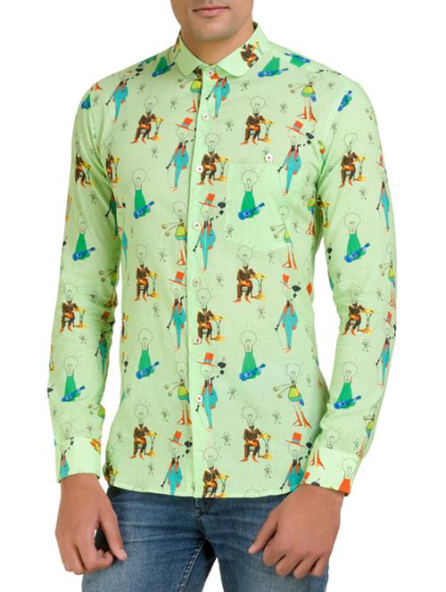 light green cotton printed casual shirt - 11043145 - Very Small Image - 1