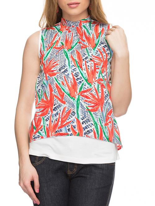 multicolor viscose & crepe printed top - 11043374 - Very Small Image - 1