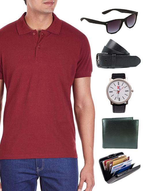 maroon cotton t-shirt - 11045078 - Very Small Image - 1