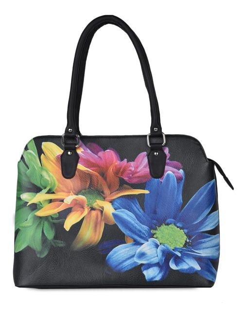 black floral printed leatherite satchel - 1104604 - Very Small Image - 1