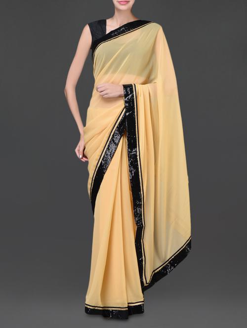 beige sequined georgette saree - 1104777 - Very Small Image - 1