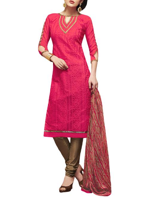 red cotton blend unstitched suit - 11047905 - Very Small Image - 1
