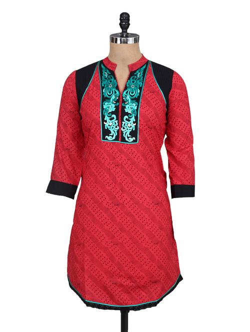 red Cotton Blend Straight kurta - 1104804 - Very Small Image - 1