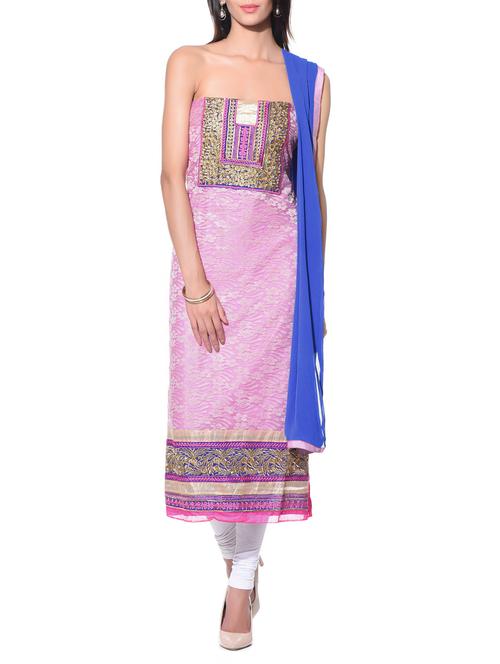 light pink embroidered unstitched suit set - 11048364 - Very Small Image - 1