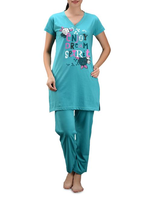 blue printed top with pajama nightwear set - 1105335 - Very Small Image - 1