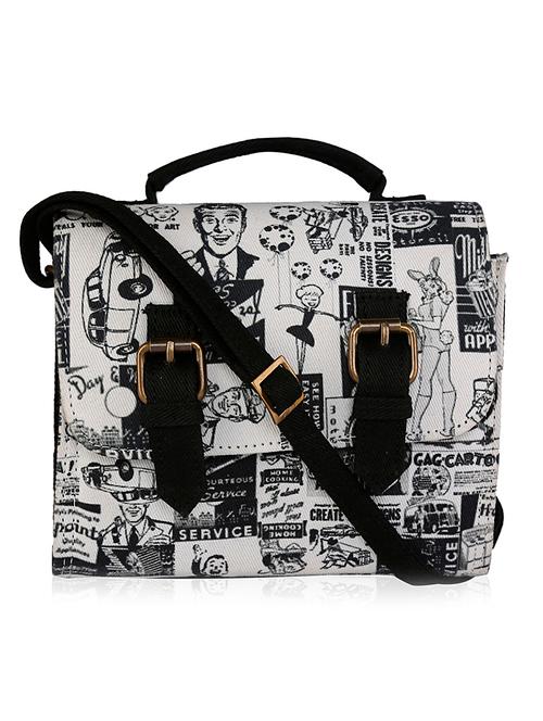 white & black printed cotton satchel bag - 11055117 - Very Small Image - 1