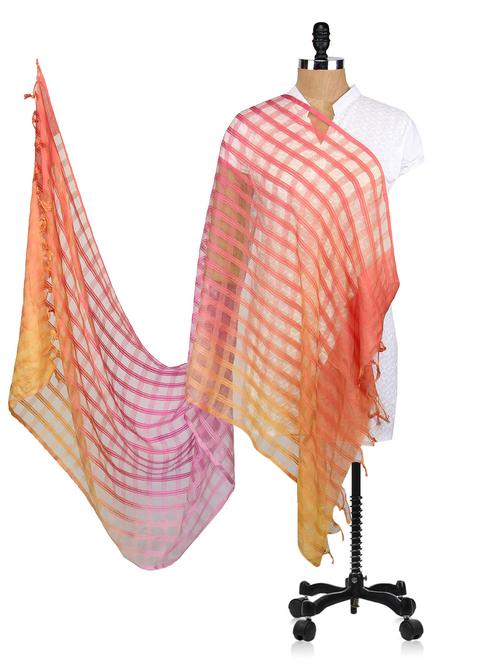 red checked tie n dye viscose stole - 1105682 - Very Small Image - 1