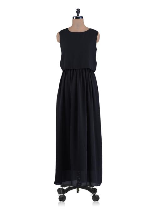 plain solid crop top georgette maxi dress - 1105777 - Very Small Image - 1