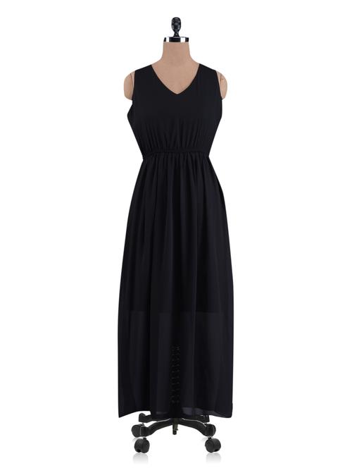 plain solid black georgette maxi dress - 1105779 - Very Small Image - 1