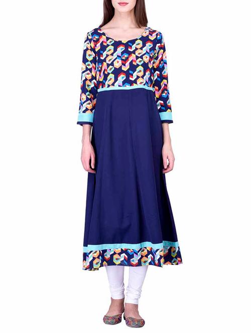 blue crepe flared kurta - 11062946 - Very Small Image - 1