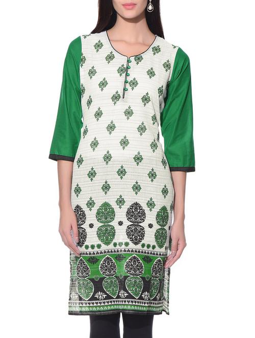 green satin kurta - 11064390 - Very Small Image - 1