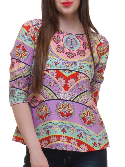 purple printed poly crepe top - 11065299 - Very Small Image - 1