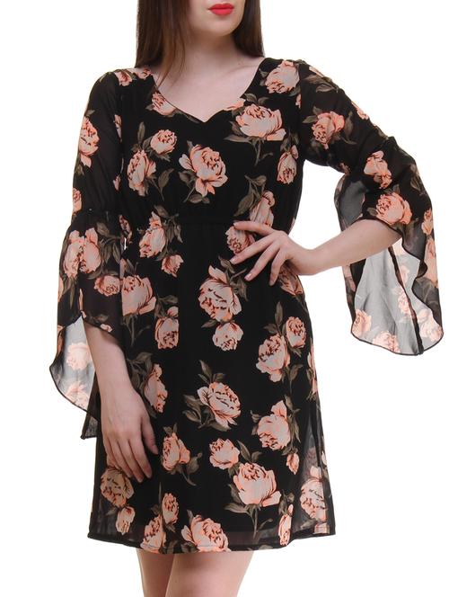 black georgette floral dress dress - 11065314 - Very Small Image - 1