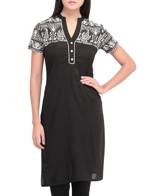 black, white cotton kurta - 1106661 - Very Small Image - 1