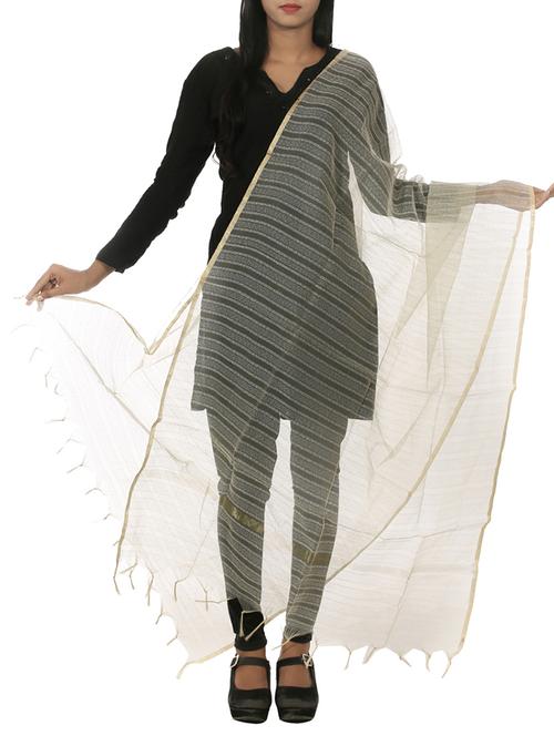 cream silk blend dupatta - 11069219 - Very Small Image - 1