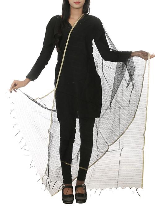 black silk blend dupatta - 11069220 - Very Small Image - 1