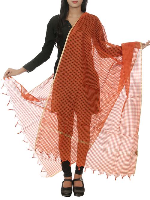 orange silk blend dupatta - 11069237 - Very Small Image - 1