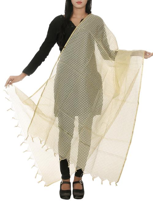 cream silk blend dupatta - 11069244 - Very Small Image - 1
