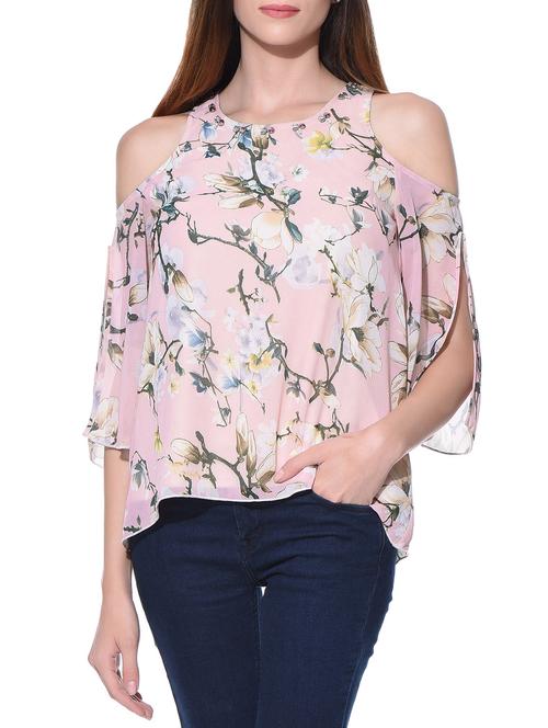 light pink printed cold shoulder top - 11070011 - Very Small Image - 1