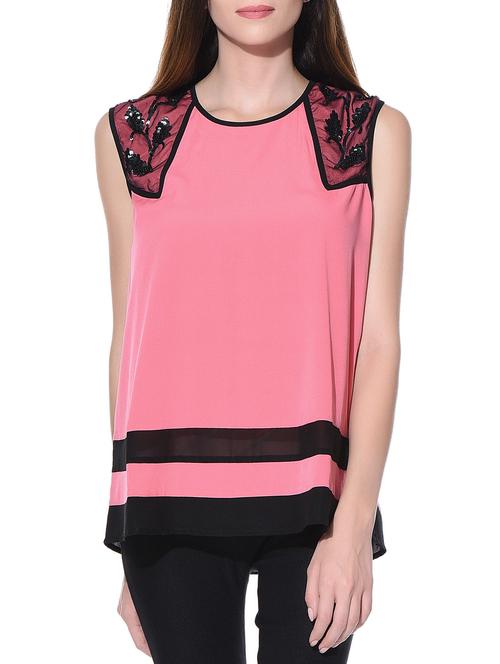 pink sequin embellished crepe top - 11070024 - Very Small Image - 1