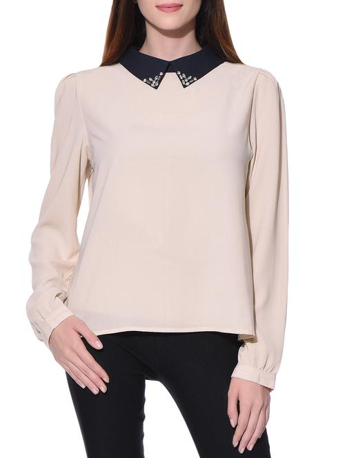 nude crystal embellished georgette shirt - 11070041 - Very Small Image - 1