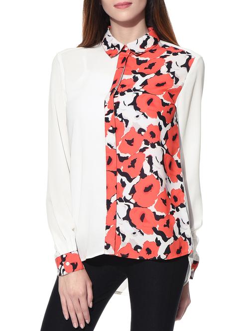 white printed georgette full sleeved shirt - 11070044 - Very Small Image - 1