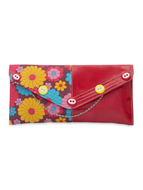 button embellished floral printed red clutch - 1107031 - Very Small Image - 1