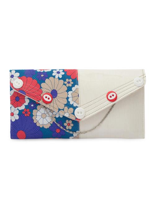 button embellished floral printed white clutch - 1107032 - Very Small Image - 1