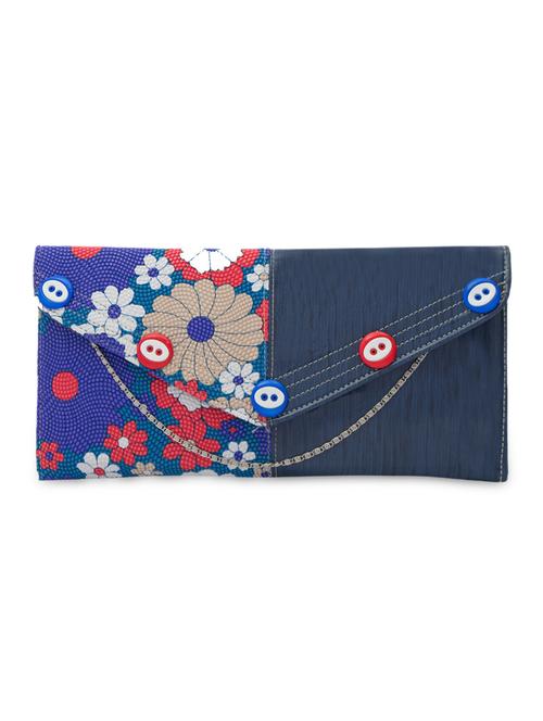 button embellished floral printed blue clutch - 1107033 - Very Small Image - 1