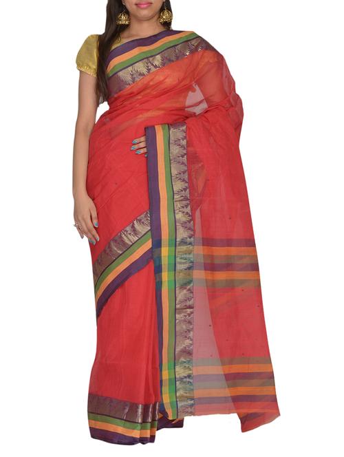 rust cotton saree - 11076958 - Very Small Image - 1