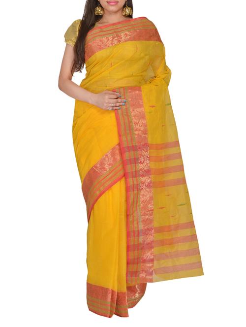 yellow cotton saree - 11076981 - Very Small Image - 1