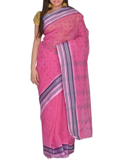 pink cotton saree - 11077000 - Very Small Image - 1