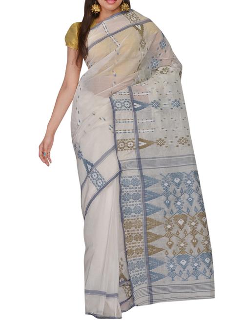 white cotton saree - 11077057 - Very Small Image - 1
