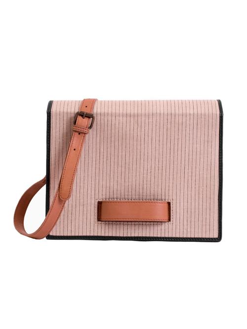 pink fabric & tan leather slingbag - 11077078 - Very Small Image - 1
