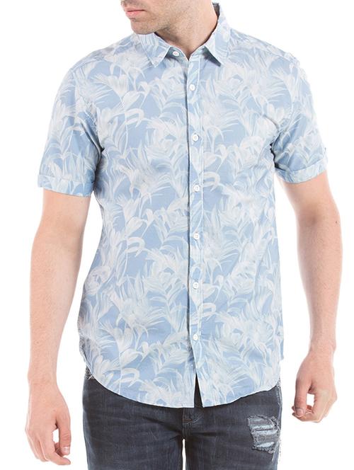 blue cotton casual shirt - 11077526 - Very Small Image - 1