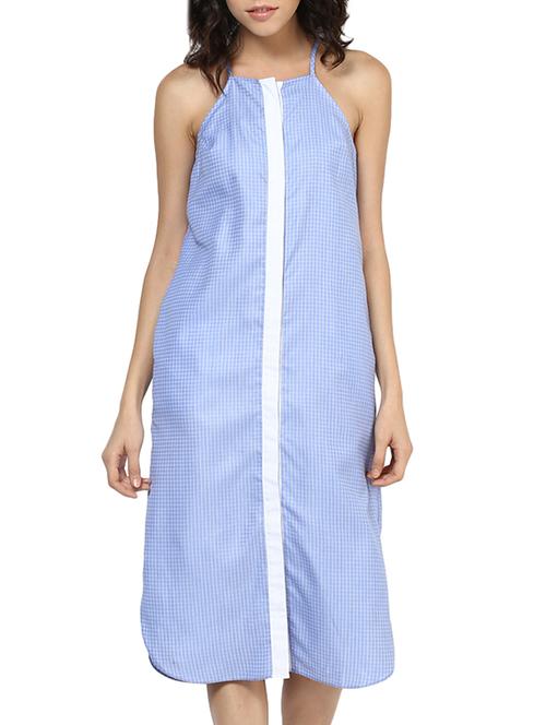 blue poly cotton aline dress - 11080330 - Very Small Image - 1
