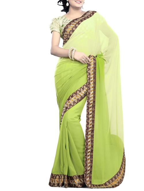 green georgette saree with embroidered border - 1108099 - Very Small Image - 1