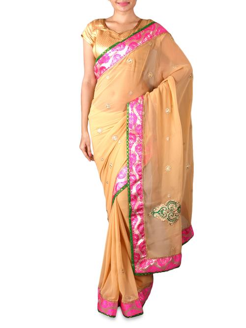 beige embroidered georgette saree - 1108151 - Very Small Image - 1