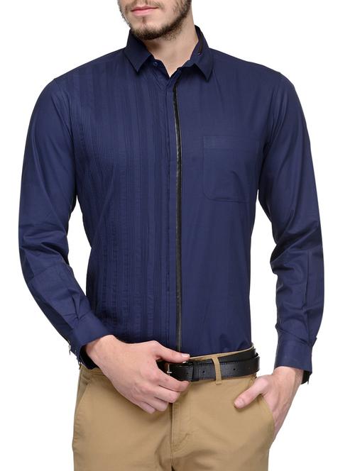 navy blue cotton casual shirt - 11082097 - Very Small Image - 1