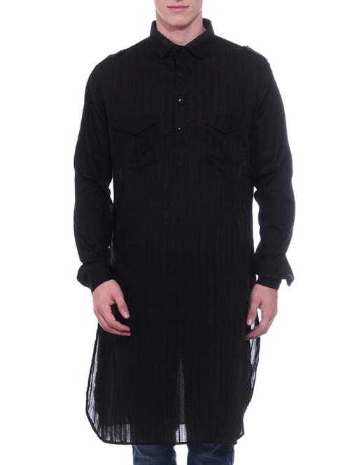 solid black cotton kurta - 11084415 - Very Small Image - 1