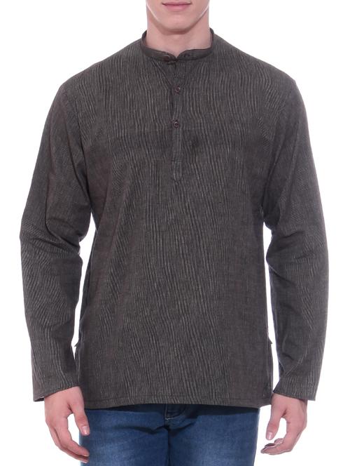 charcoal grey self design short kurta - 11084429 - Very Small Image - 1