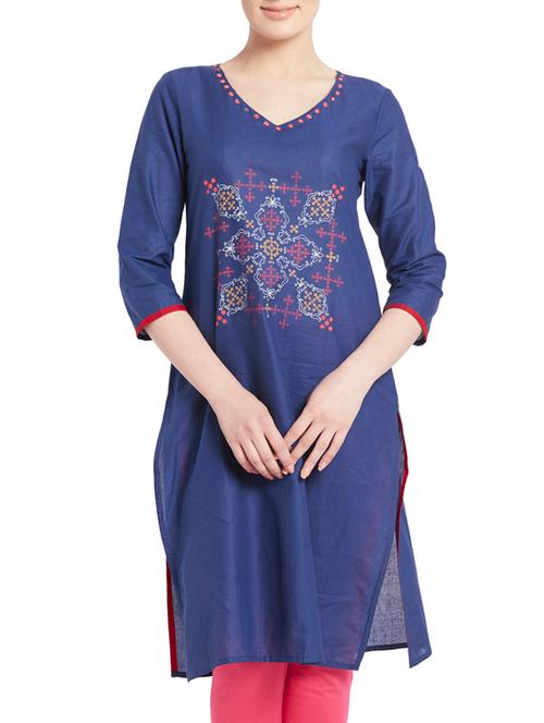 navy cotton kurti - 11090911 - Very Small Image - 1