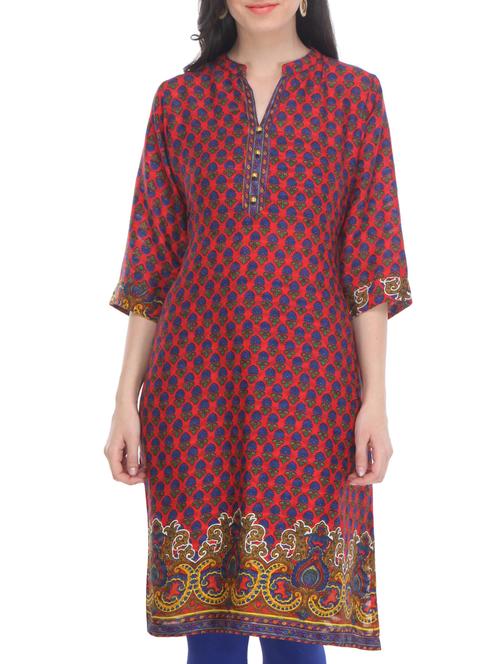 red cotton kurta - 11095060 - Very Small Image - 1