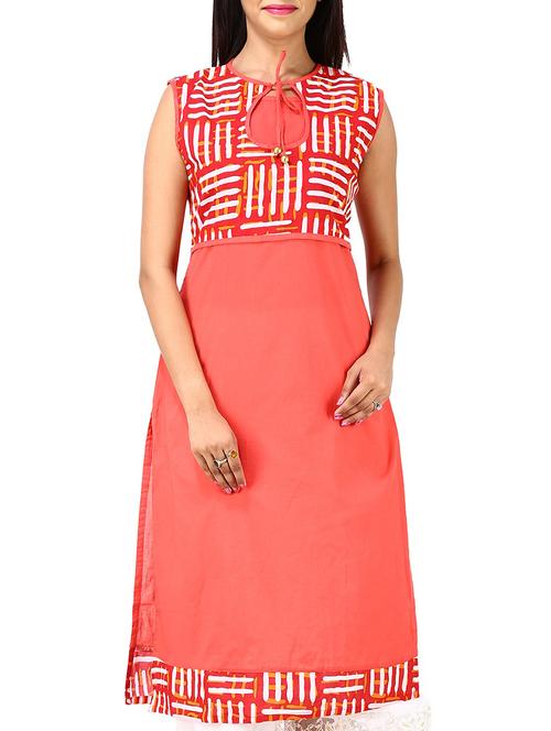 orange cotton kurta - 11095527 - Very Small Image - 1