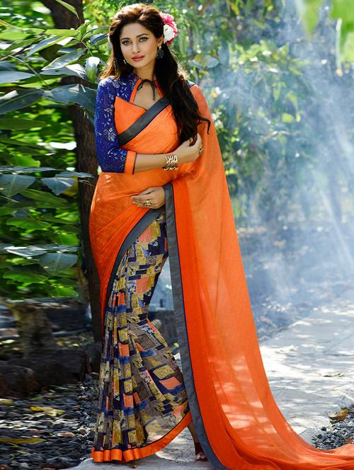 orange georgette saree with blouse - 11100267 - Very Small Image - 1