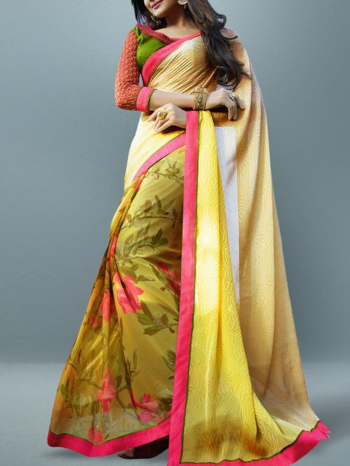 yellow georgette saree - 11100271 - Very Small Image - 1